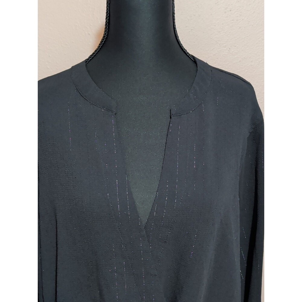 ⭐Jennifer Lopez Large Black Sparkle V Neck Wrap Blouse Long Sleeve Shimmer Top⭐ - Picture 3 of 12